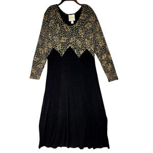 Vtg Joseph Ribkoff Maxi Dress 14 Womens Metallic Gold Cheetahs‎ Leopards Black